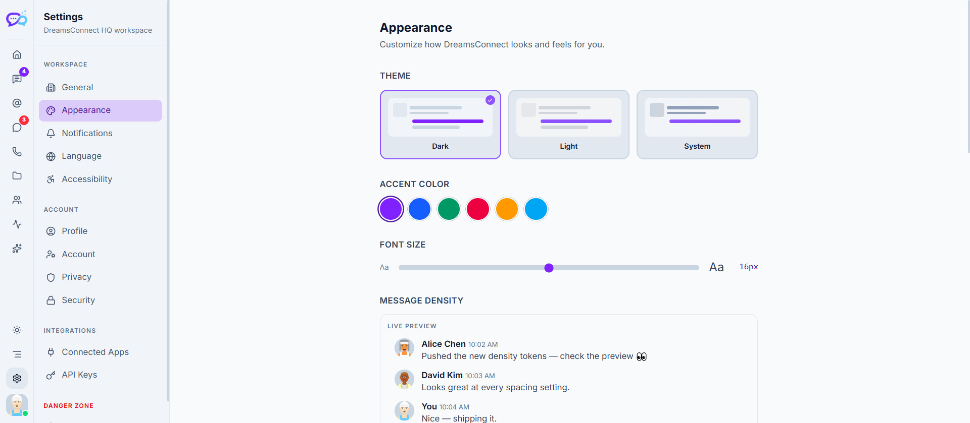 Account Settings Preview